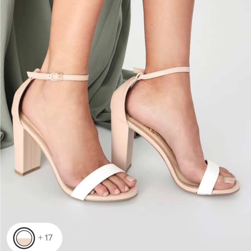Lulus Taylor Light Nude and White Color Block Ankle Strap Heels